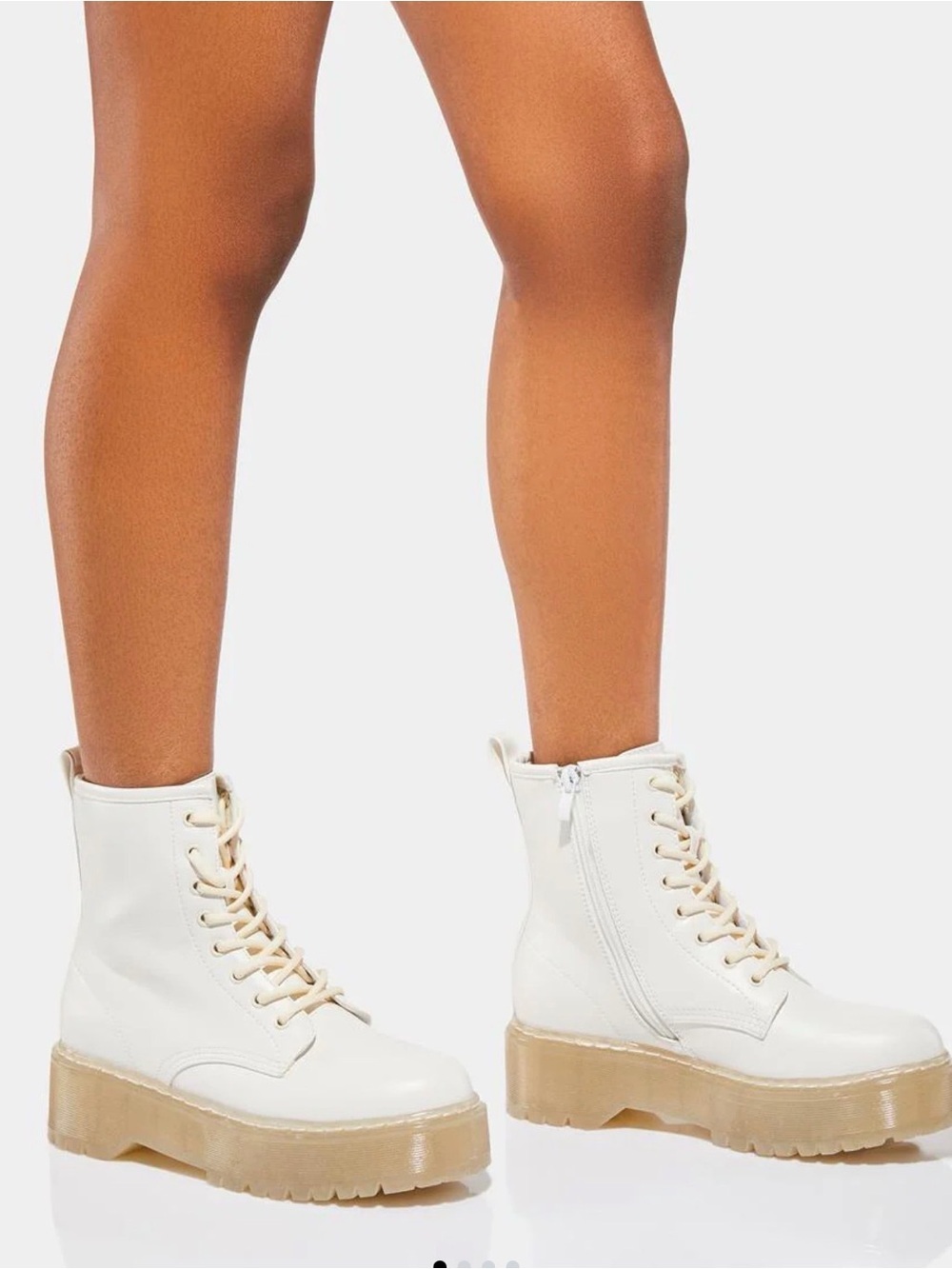 Steve Madden White Lace-Up Platform Combat Boots with Tan Sole